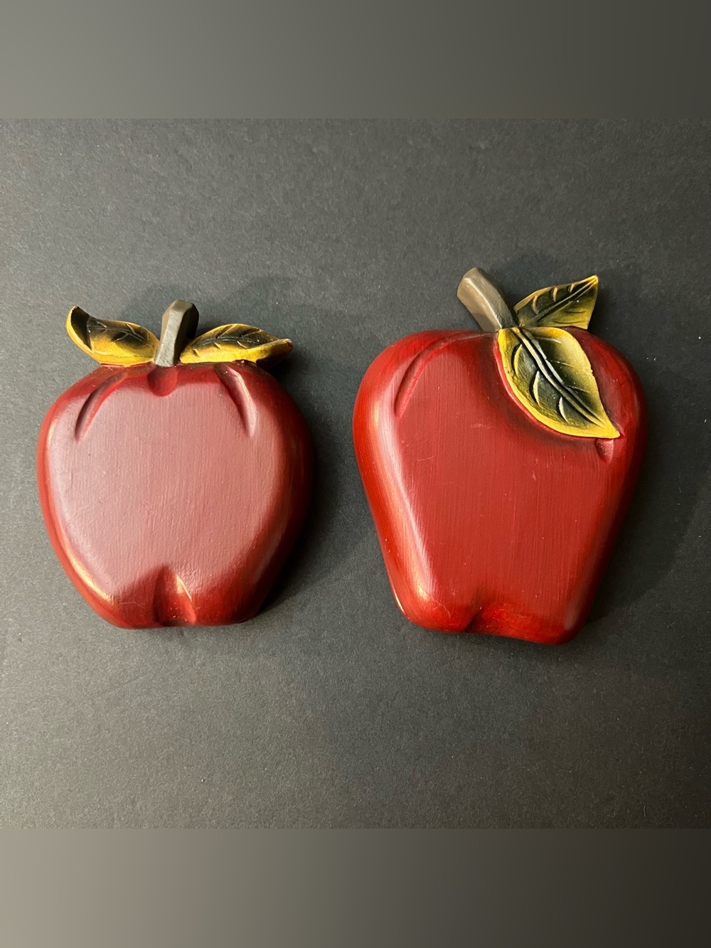Set of (2) Home Interiors Wooden Apple Fruit Wall Plaques
